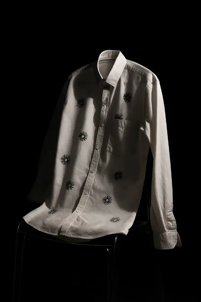 Men's White Cotton Shirt with Olive Green Embroidery 